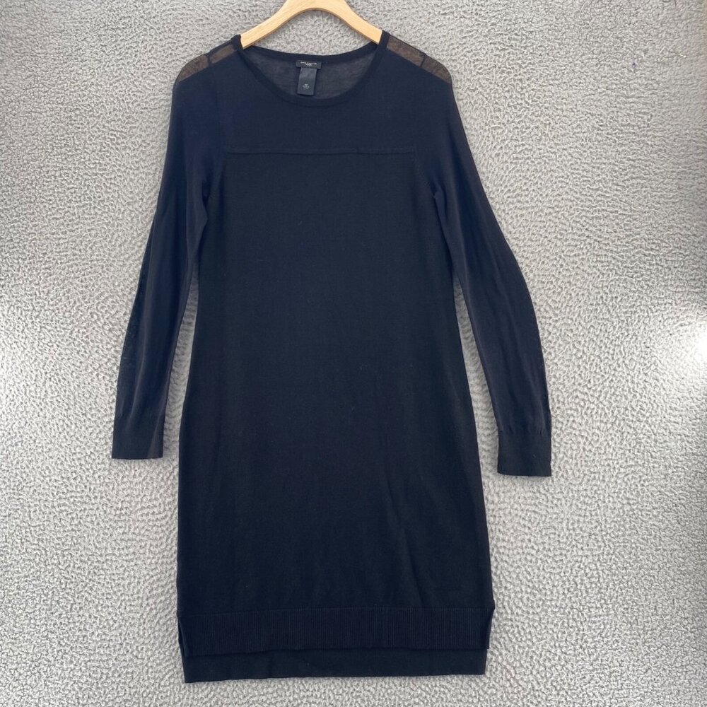Ann Taylor Dress Women Medium Petite Black Wool Blend Sweater Illusion Neck Mini